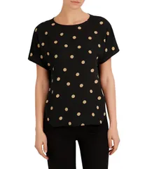 アンクライン レディース トップス Tシャツ プチ ブラウス Anne Klein Petite Dotted Short Sleeve Blouse Anne BlackLatte ブラックのサムネイル