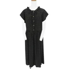 【極美品 サイズ40】CELINE セリーヌ《Triomphe Stripe Silk Dress》トリオンフ シルク ワンピース 黒 フリル 国内正規品 47813のサムネイル