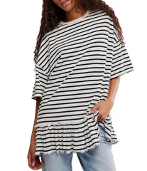 フリーピープル レディース トップス Tシャツ クルーネック フリル Free People We The Free Whyestriped Crew Neck Short Sleeve Ruffleのサムネイル