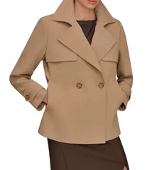 ダナキャラン レディース アウター コート クレープ Donna Karan Crepe Short Double Breasted Trench Coat Light Camel キャメルのサムネイル