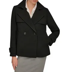 ダナキャラン レディース アウター コート クレープ Donna Karan Crepe Short Double Breasted Trench Coat Black ブラックのサムネイル