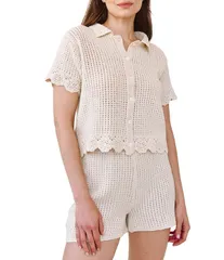 ベラダール レディース トップス シャツ ボタンダウン Bella Dahl Short Sleeve Crochet Button Down Coordinating Shirt Flower Blのサムネイル