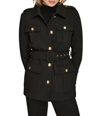 ダナキャラン レディース アウター コート クレープ ブレザー Donna Karan Crepe Belted Military Blazer Modern Coat Black ブラックのサムネイル