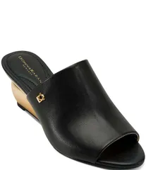 ダナキャラン レディース シューズ サンダル レザー Donna Karan Donna Leather Wedge Slide Sandals Black ブラックのサムネイル