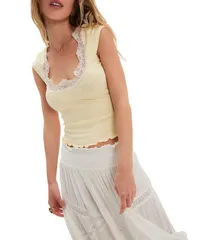 フリーピープル レディース トップス Tシャツ キャップ Free People Oh My Darling Square Neck Cap Sleeve Tee Butterのサムネイル