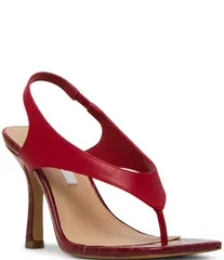 スティーブ マデン レディース シューズ ヒール サンダル レザー Steve Madden Improv Leather Thong Square Toe Croco Slingback Dressのサムネイル
