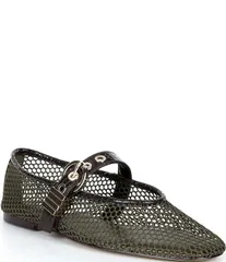 スティーブ マデン レディース シューズ パンプス メッシュ Steve Madden Lucia Mesh Buckle Hardware Croco Accent Mary Jane Balletのサムネイル