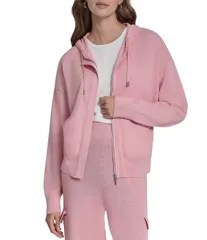 ダナキャラン レディース アウター コート フーデッドジャケット サテン ジャケット DKNY By Donna Karan Satin Pocket FullZip Hooded Jacket Blのサムネイル