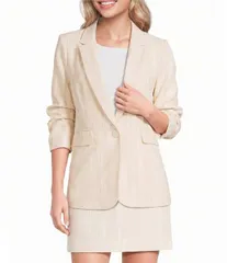 ダナキャラン レディース アウター コート ギャザー ジャケット DKNY by Donna Karan Coordinating Jacquard Notch Lapel 34 Ruched Sleのサムネイル