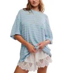 フリーピープル レディース トップス Tシャツ プリント Free People Allove Stripe Print Front Pocket Scoop Neck Short Sleeve Teのサムネイル