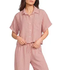 INサンフランシスコ レディース トップス シャツ クロップド IN San Francisco Striped Short Sleeve Collared Cropped Button Frontoのサムネイル