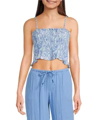 ロキシー レディース トップス シャツ プリント Roxy Hello Sunshine Palm Printed Tank Top Silver Lake シルバーのサムネイル