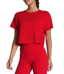 スパンク レディース トップス シャツ クルーネックロップド Spanx Outpace Stretch Crew Neck Short Sleeve Cropped Tee Spanx Red レッのサムネイル