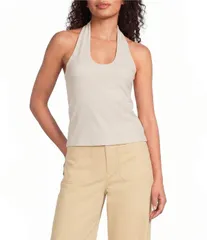 スパンク レディース トップス シャツ リブ ノースリーブ ニット ホルター Spanx Ribbed Knit Halter Sleeveless Tank Top Ivory アイボリーのサムネイル