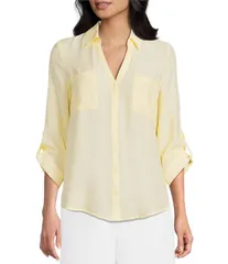 INサンフランシスコ レディース トップス シャツ IN San Francisco IN San Francisco Spread Collar Pocketed Button Front Shirのサムネイル