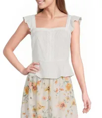 INサンフランシスコ レディース トップス シャツ IN San Francisco IN San Francisco Flutter Sleeve Peplum Top Off White オフホワのサムネイル