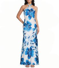 新品》CAROLINA HERRERA 花柄 マキシワンピース 白 ブルー M - メルカリ