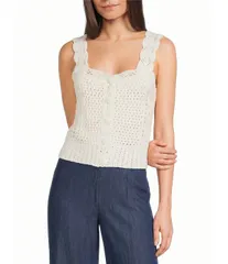 INサンフランシスコ レディース トップス シャツ セーター IN San Francisco Scalloped Button Front Crochet Sweater Off White オフホのサムネイル