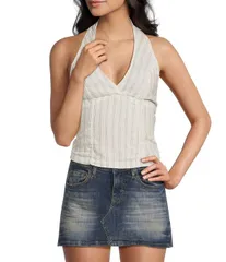 アーバンアウトフィッターズ レディース トップス シャツ Vネック ノースリーブ リネン ホルター BDG Urban Outfitters Quinn Sleevelesstriped Linenのサムネイル