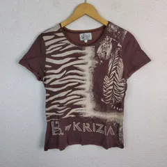 B. by KRIZIA ビーバイクリツィア 半袖Tシャツ タイガー ゼブラ アニマルグラフィック ブラウン L レディース 古着 モード ギャルのサムネイル