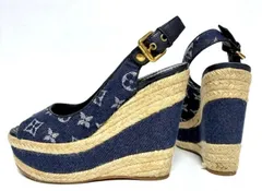 差がつくサンダル！【美品】LOUIS VUITTON ルイヴィトン モノグラム デニム エスパドリーユ ウェッジソール サンダル 36 CL0123 2A72