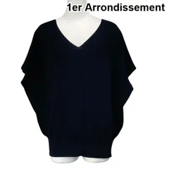 ◇ プルミエアロンディスモン 1er Arrondissement Vネック ハイゲージサマーニット ノースリーブ 黒 綿 - M～L 9-11号 レディース S6F068のサムネイル