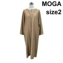 ◇ モガ MOGA ワンピース ミモレ丈 ロングスリーブ キーネック Iライン 後ろスリット ベージュ 綿 2 M 9号 レディース S6F049のサムネイル