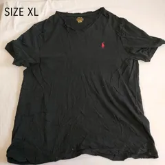 【XL】海外古着　Polo by Ralph Lauren　ラルフローレン　黒　ブラック　半袖　Vネック　Tシャツのサムネイル