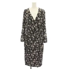 アンクライン ANNE KLEIN ワンピース ひざ丈 長袖 カシュクール風 リボン 花柄 L 黒 ブラック グレー G6DMS63699 /YT ■ECB001のサムネイル