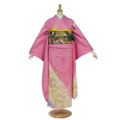 振袖 正絹 ちりめん カラシ 金箔 桜 熨斗目 大正ロマン5点セット203