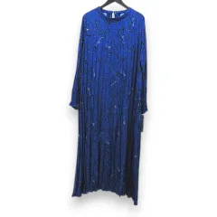 Anna Nicola アンナニコラ 長袖 ギャザーワンピース ロング丈 38 青系 ブルー 花柄 クルーネック タグ付き 
