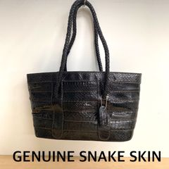 GENUINE SNAKE SKIN パイソンレザー ハンドバッグ ブラウン - メルカリ