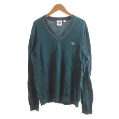 ラコステ ライブ Lacoste L!VE 美品 ニット セーター Vネック ロゴパッチ 長袖 3 緑 グリーン /SJのサムネイル