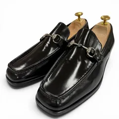 極美品▼GUCCI グッチ ヴィンテージ デッドストック ホースビット レザーシューズ ローファー ブラック シルバー金具 41 イタリア製 メンズ