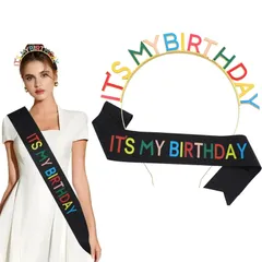 3点セット 飾り バースデー キラキラ 王冠 王冠 ティアラ ブローチ パーティーグッズ 誕生日 誕生日 女の子 女性 たすき カチューシャ