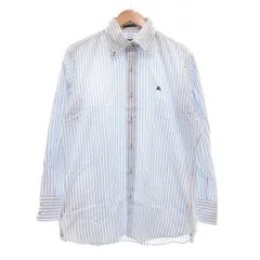 バーバリーブラックレーベル BURBERRY BLACK LABEL シャツ 長袖 ストライプ ボタンダウン ロゴ 42 青 ブルー /MGのサムネイル