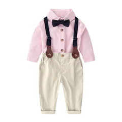 卒園式 おしゃれ セットアップ 入園式 子供服 蝶ネクタイ+サスペンダー4点セット 入学式 シャツ+ズボン+ 結婚式 長袖 スーツ 誕生日 男の子 発表会 フォーマル ベビー 80-130cm [Volunboy]