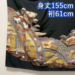 ⭐︎b358 正絹 黒留袖 比翼付 五つ紋 金箔 着物 - メルカリ