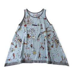 WE26185 美品 OLLEBOREBLA アルベロベロ ノースリーブ チュニック タンクトップ カットソー ワンピース ライトブルー×マルチカラー 日本製 ブタさんのサムネイル