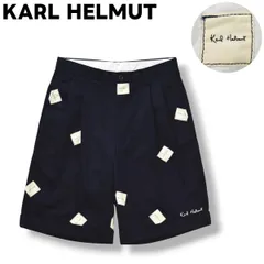 【美品】 日本製 カールヘルム KARL HELMUT コットン ツイル チノ ショーツ ショート パンツ ツータック ダブルステッチ ジップアップ S 総柄 ネイビー シティールック メンズのサムネイル