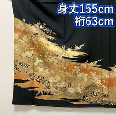 ⭐︎b358 正絹 黒留袖 比翼付 五つ紋 金箔 着物 - メルカリ