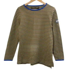 ハンティングワールド HUNTING WORLD バスクTシャツ カットソー Tシャツ ボーダー ワッペン M カーキ系 ブルー /Xのサムネイル