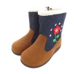 ミキハウス mikihouse ブーツ デニム 花刺繍 19cm インディゴブルー ブラウン /UOのサムネイル