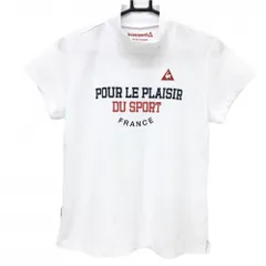 【超美品】ルコックゴルフ 半袖ハイネックシャツ 白×ネイビー 胸元ロゴ レディース LL ゴルフウェア le coq sportifのサムネイル