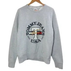 トミー TOMMY JEANS ロゴスエット トレーナー 裏起毛 長袖 刺繡 プルオーバー Vガゼット L グレー /Xのサムネイル