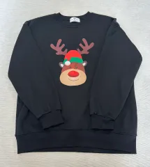 クリスマス トナカイ スウェット ブラックのサムネイル