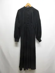 ルエレ Louere 美品 ボリュームスリーブ マキシ ロング ワンピース M 黒 ブラック ウエストタック バンドカラー