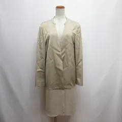 コムサデモード COMME CA DU MODE 裾シフォン サテン ロング ジャケット コート 9 ベージュ 光沢 ノーカラー ホックボタン 日本製のサムネイル