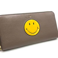ANYA HINDMARCH アニヤハインドマーチ　ニコちゃんマーク　レザー　ラウンドファスナー　グレー系のサムネイル