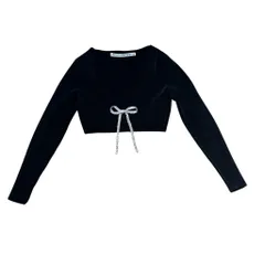 alexander wang アレキサンダーワン Crystal Tied Cropped Cardigan クロップドカーディガン 1KC1233033 ブラック size:XS【代官山A10】のサムネイル